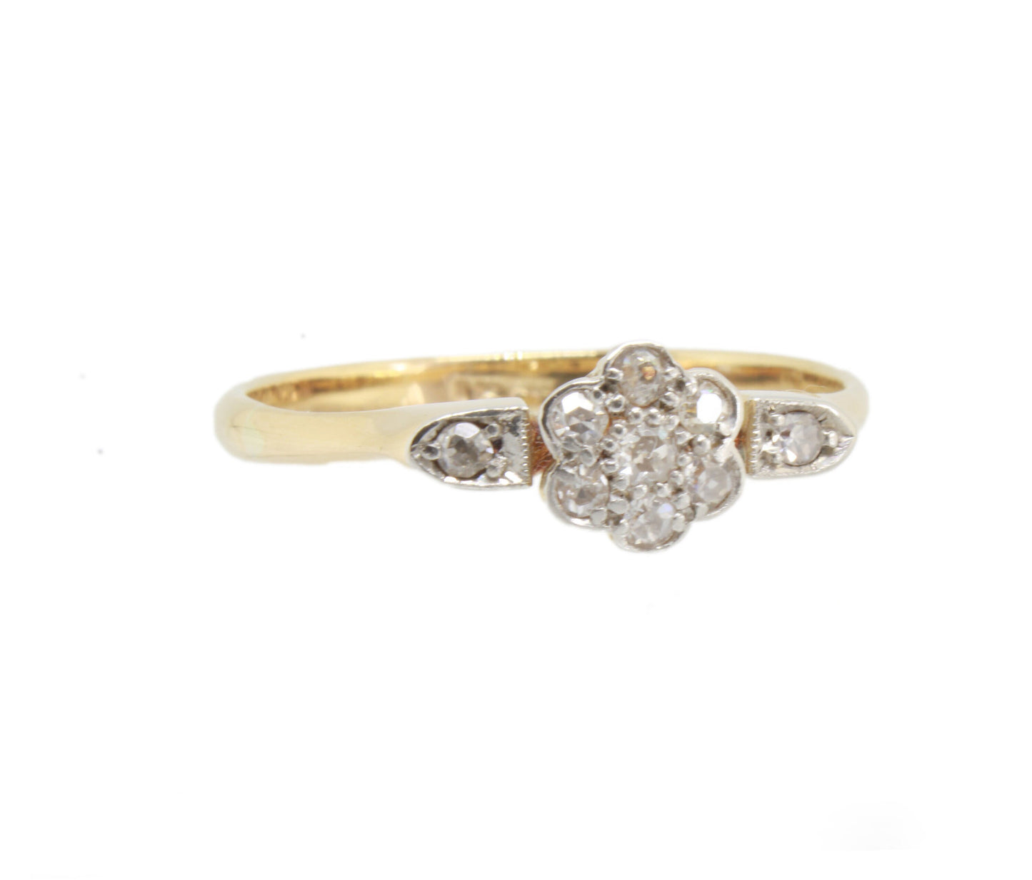 Edwardian Diamond daisy Engagement Ring in 18K Yellow Gold and Old Cut Diamonds