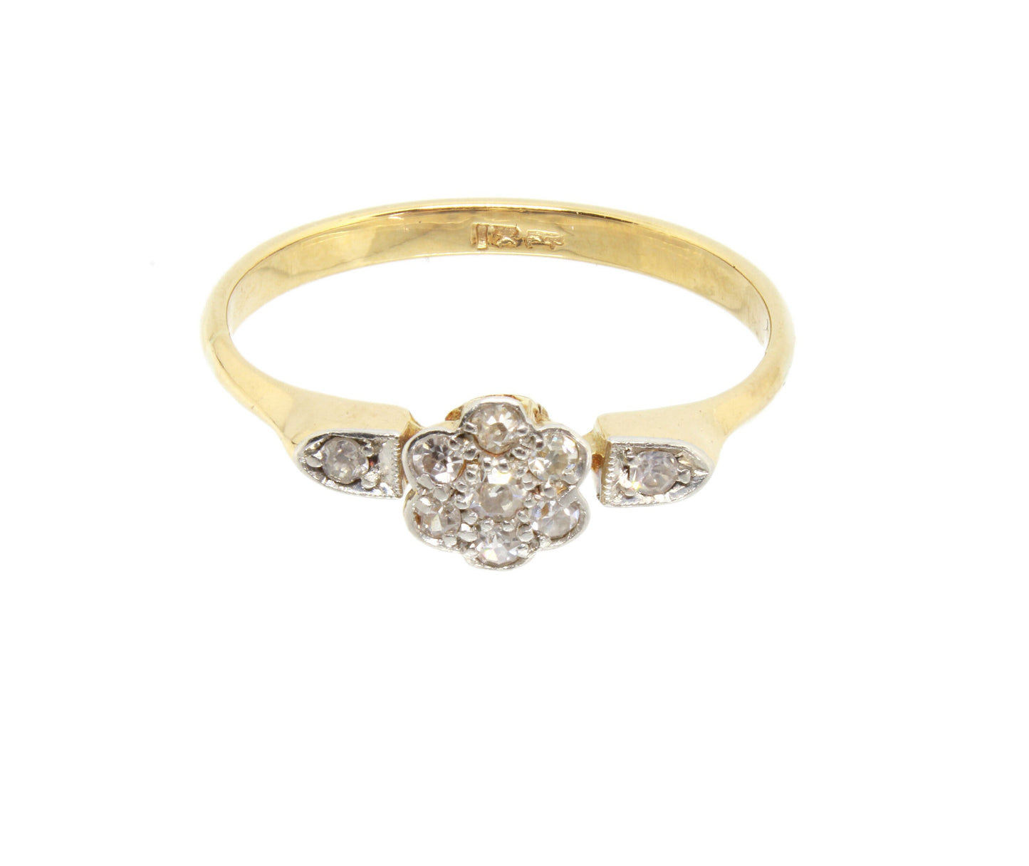 Edwardian Diamond daisy Engagement Ring in 18K Yellow Gold and Old Cut Diamonds