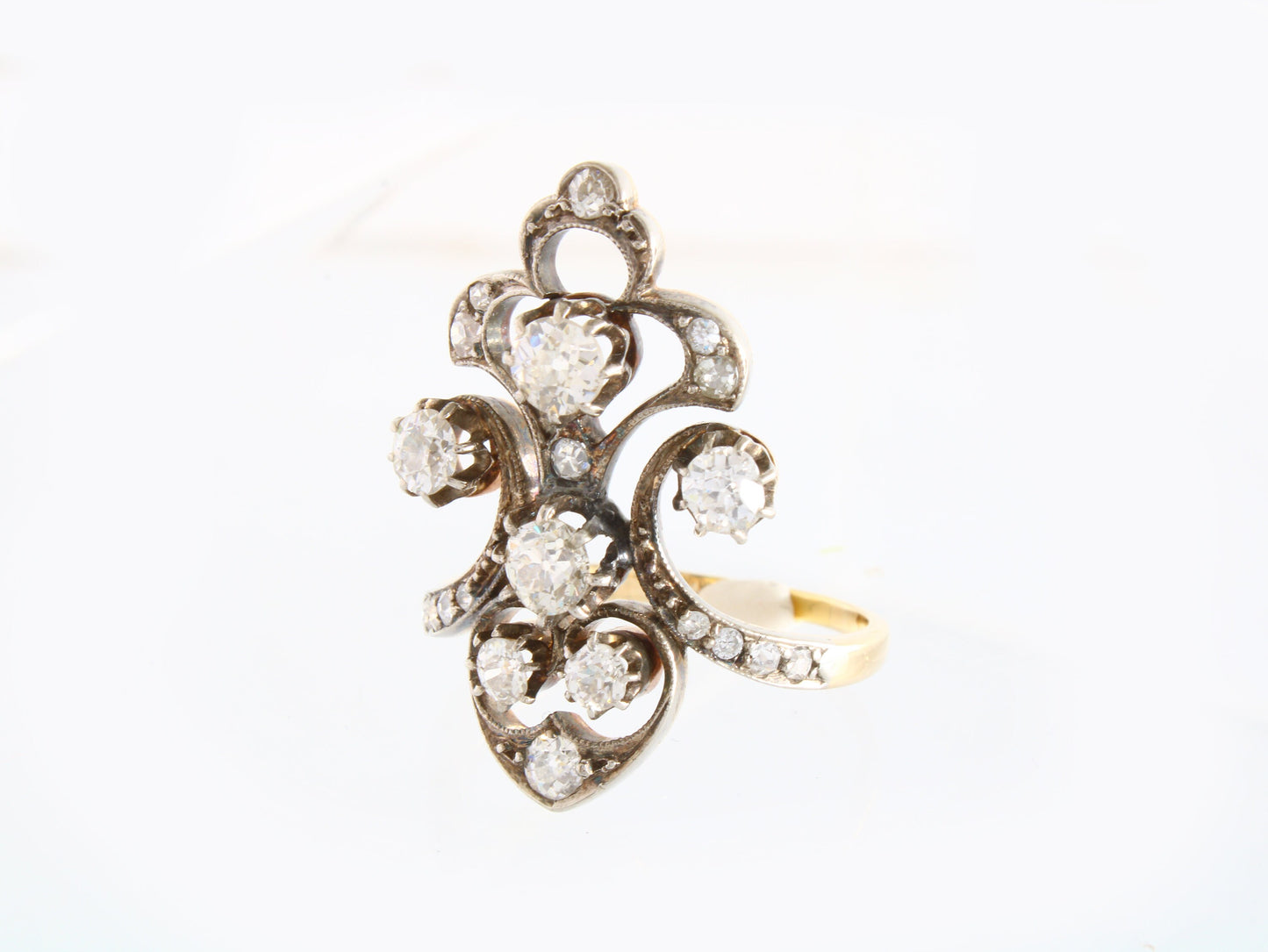 Antique Natural Diamond Cluster Ring, Vintage 18k Gold Ring, French Diamond fleur de lis Ring - fk gems