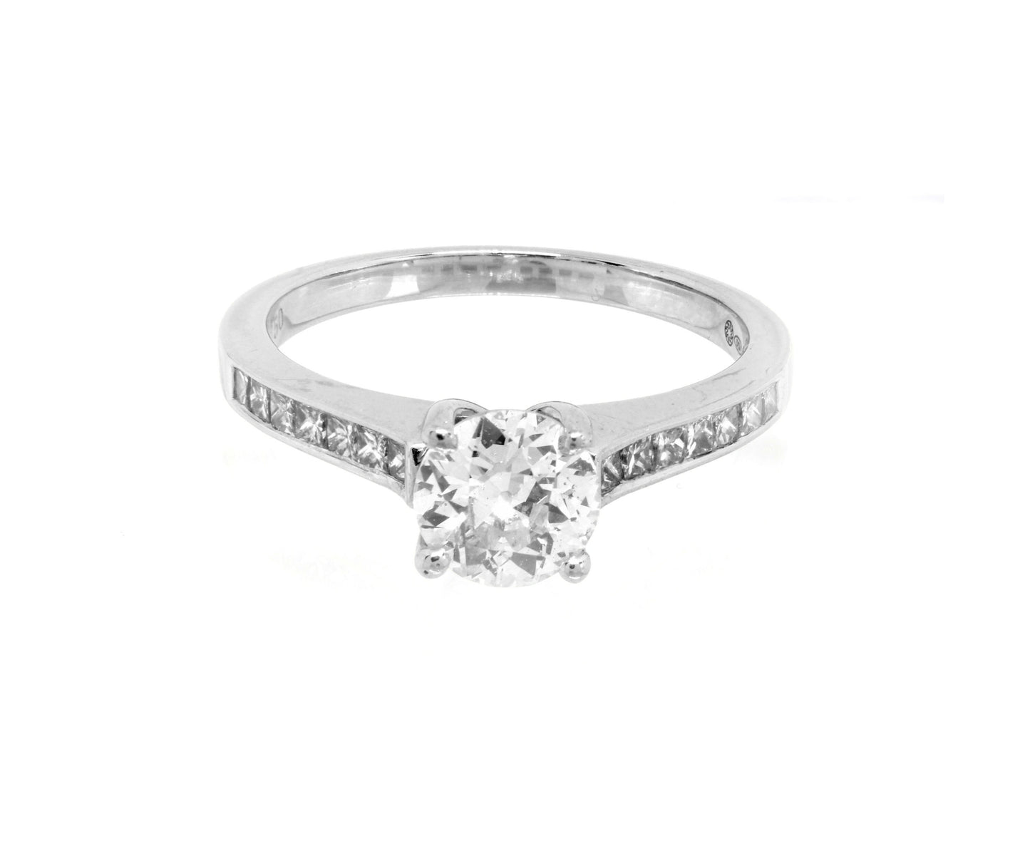 Estate Diamond Solitaire Engagement Ring, 18K White Gold Diamond Single Stone Ring