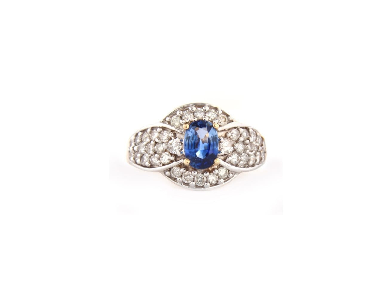 Sapphire & Diamond Ring, White Gold cocktail Ring, Pave Diamond Statement Ring