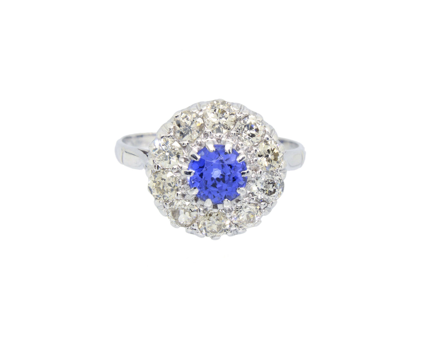 Antique Blue Sapphire Diamond Platinum Ring