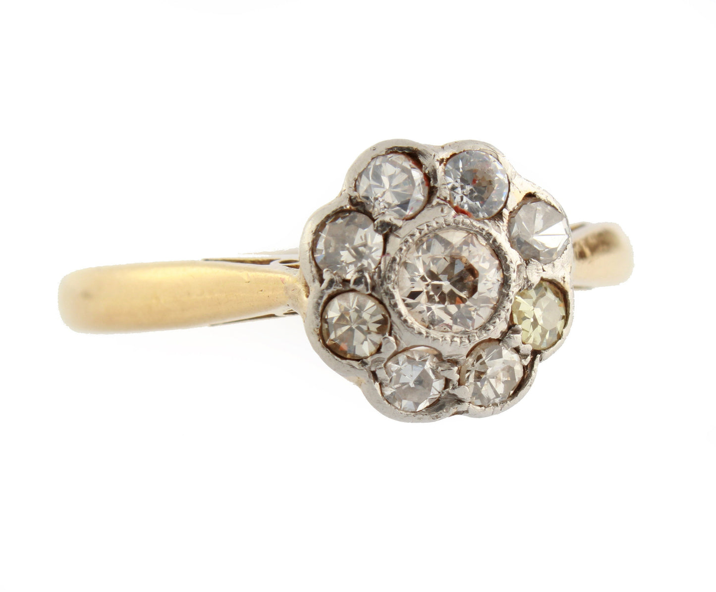 Bague antique en forme de marguerite avec diamants, taille K, US 5