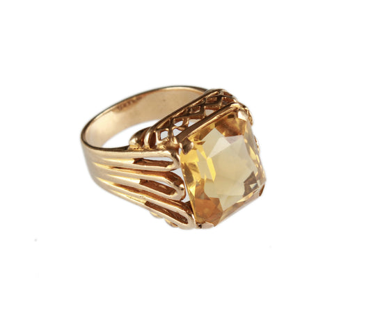 Vintage Citrine Estate Ring 7.25 (US), O1/2 (UK & Australia), Large 9k Yellow Gold cocktail Ring