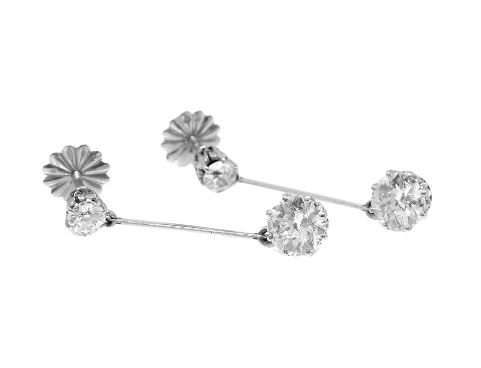 Natural Diamond Drop Earrings in 18k White Gold, Vintage Old Cut Diamond Pendant Earrings - fk gems