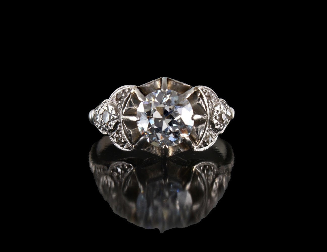 Diamant Verlobungsring, Art Deco Solitär Ring, Vintage Platin Ring