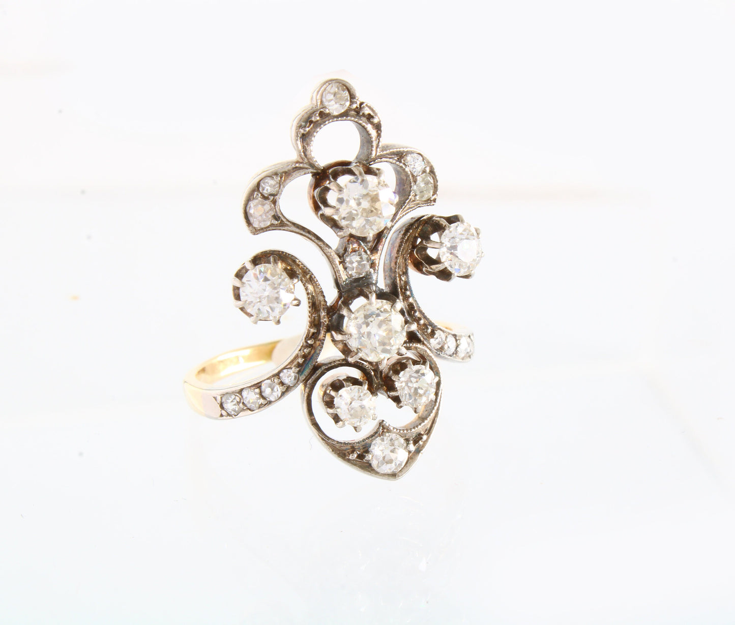 Antique Natural Diamond Cluster Ring, Vintage 18k Gold Ring, French Diamond fleur de lis Ring - fk gems