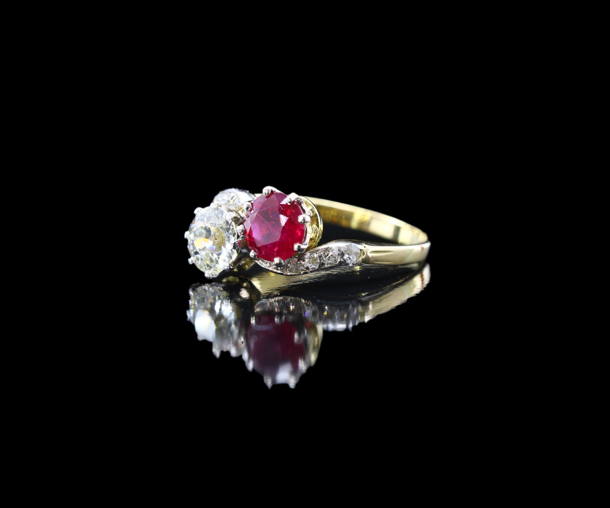 Antique toi et moi Ruby & Diamond Engagement Ring, Exquisite 18CT Crossover Ring - fk gems