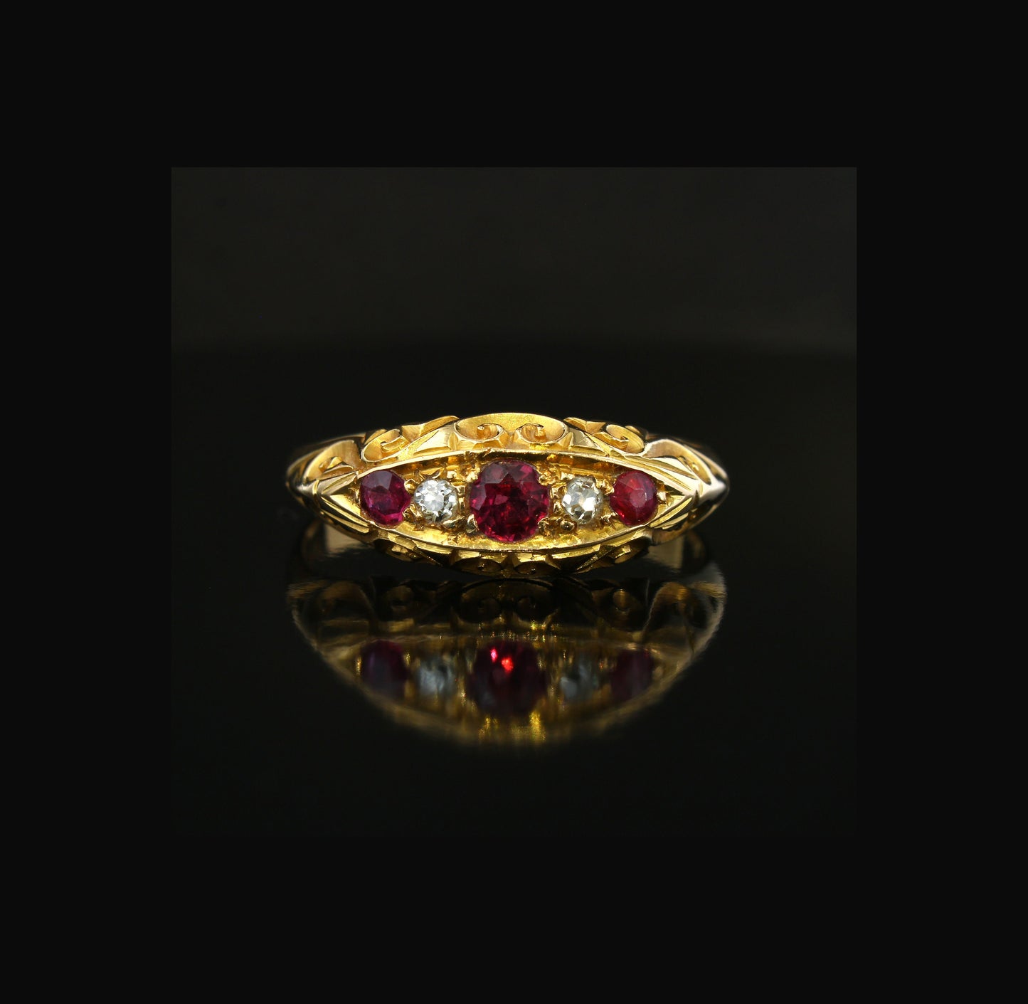 Antique Ruby Diamond Engagement Ring in 18K Yellow Gold