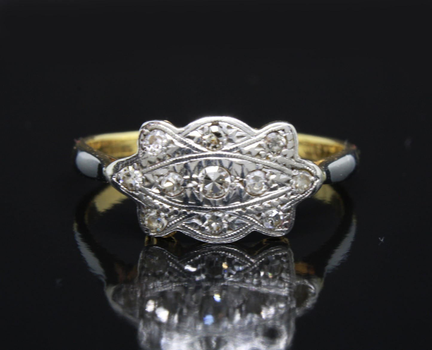 Bague de fiançailles en or jaune et platine avec diamants de style édouardien, taille anniversaire US 6,5, UK/AU M 1/2