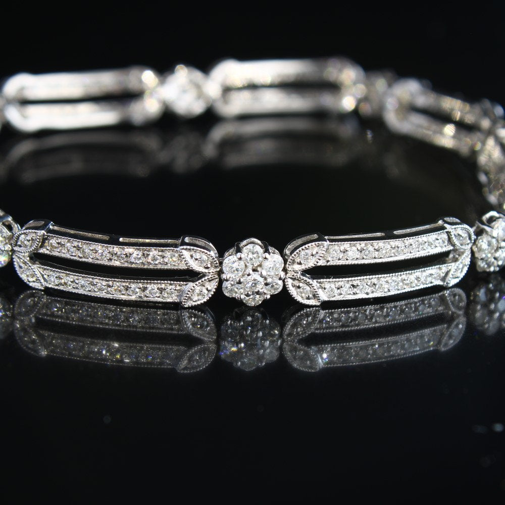 Vintage Natural Diamond Bracelet, 18k White Gold Diamond Jewelry Gift