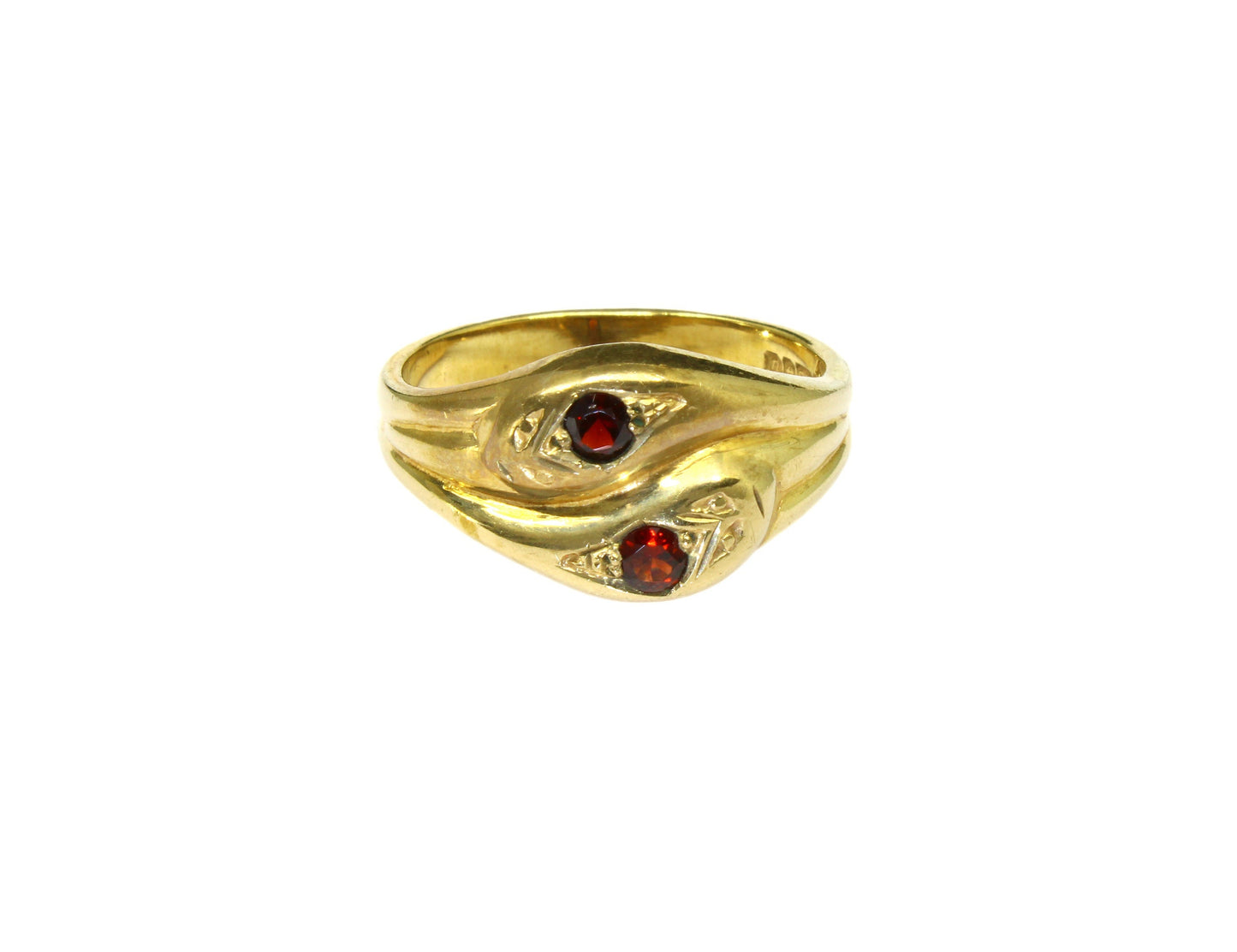 Vintage Garnet Snake / Serpent Ring for Men, Gents Yellow Gold Estate Ring - fk gems