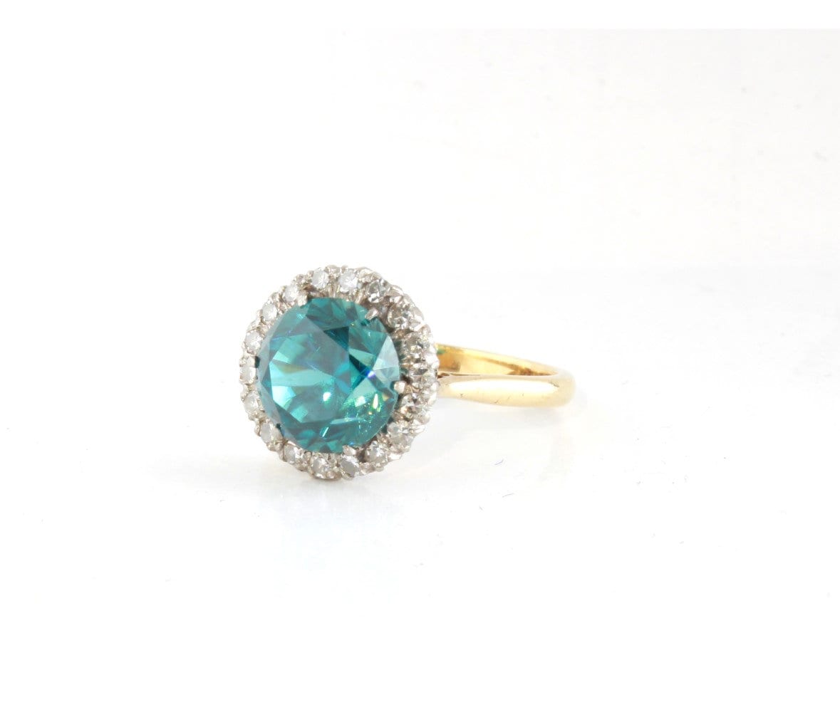 Vintage Blue Zircon Diamond Ring, 18K Gold Platinum Anniversary Ring, December Birthstone Birthday Gift