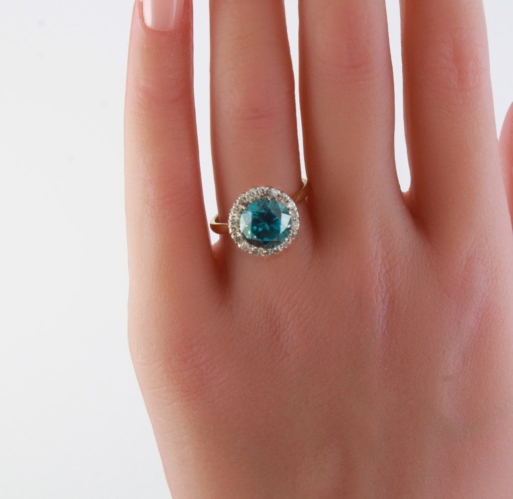 Vintage Blue Zircon Diamond Ring, 18K Gold Platinum Anniversary Ring, December Birthstone Birthday Gift