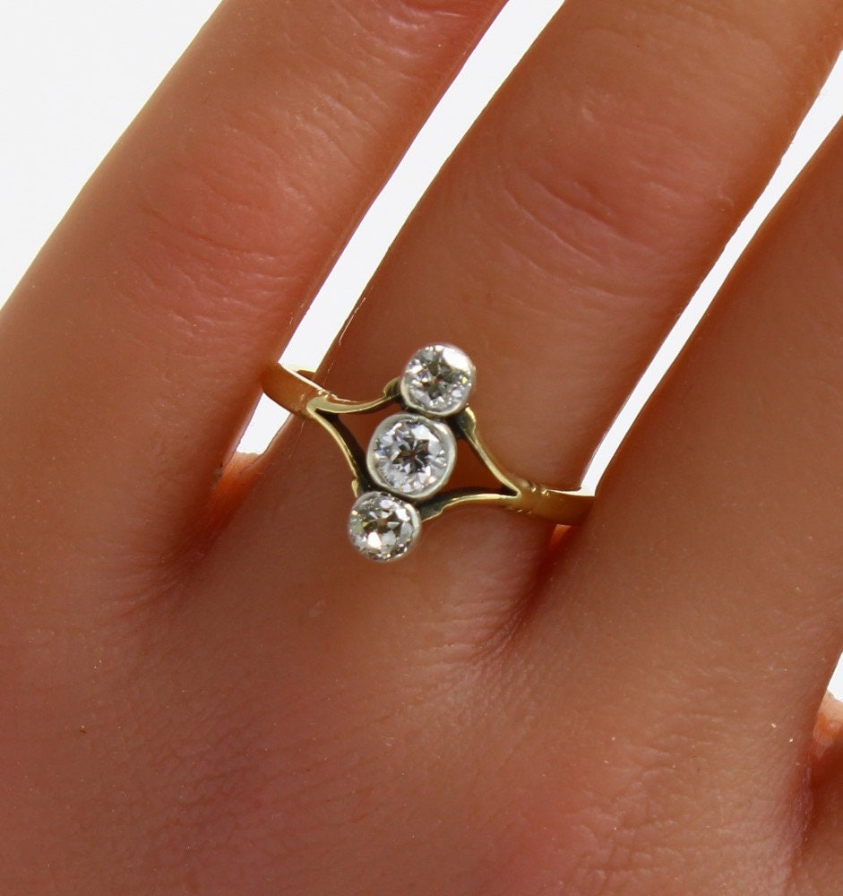 Antique Diamond Engagement Ring, Victorian Natural Diamond Jewelry, Vintage 18k Bezel Diamond Ring