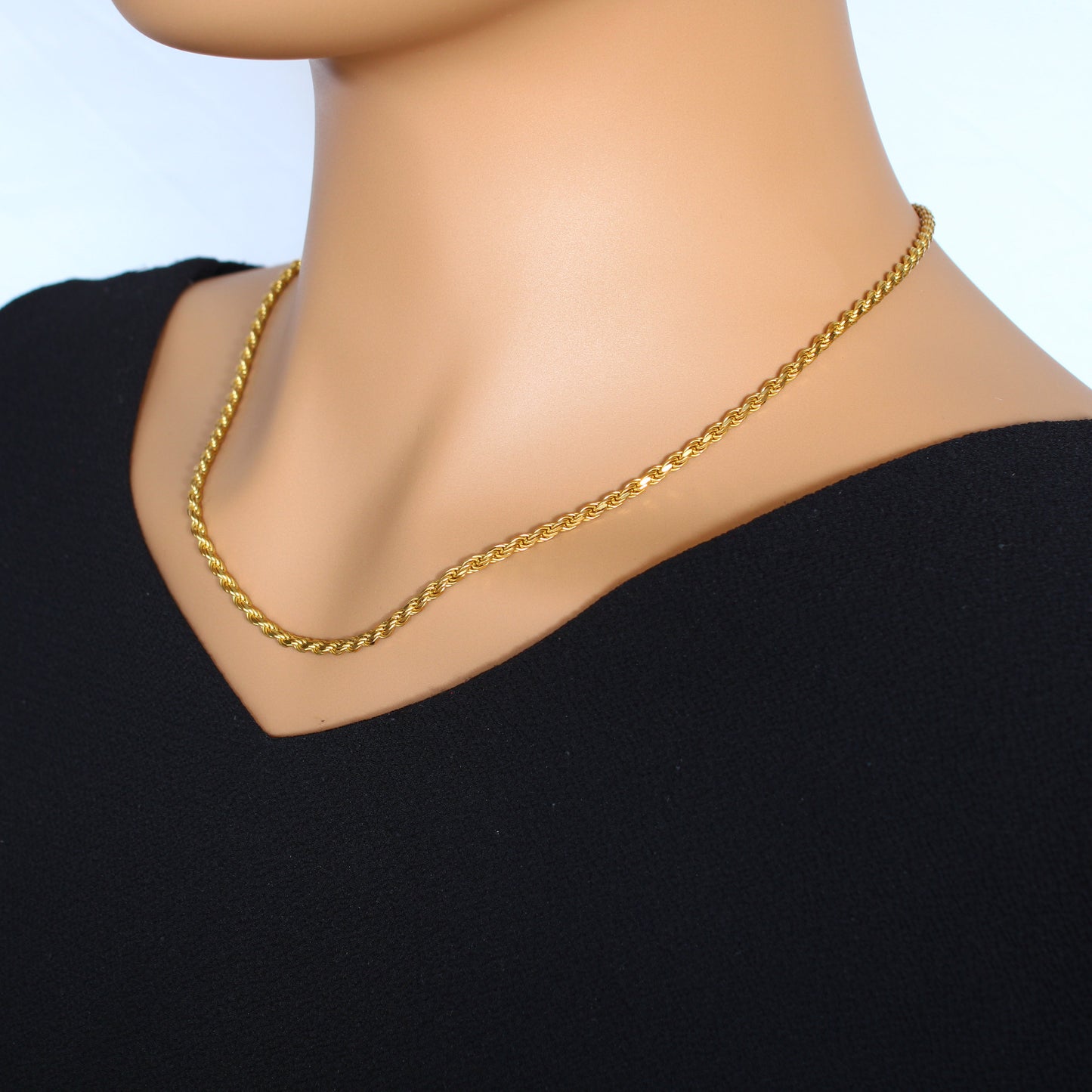 Yellow Gold Necklace in Rope Twist Style, Vintage 9k Gold Neck Chain