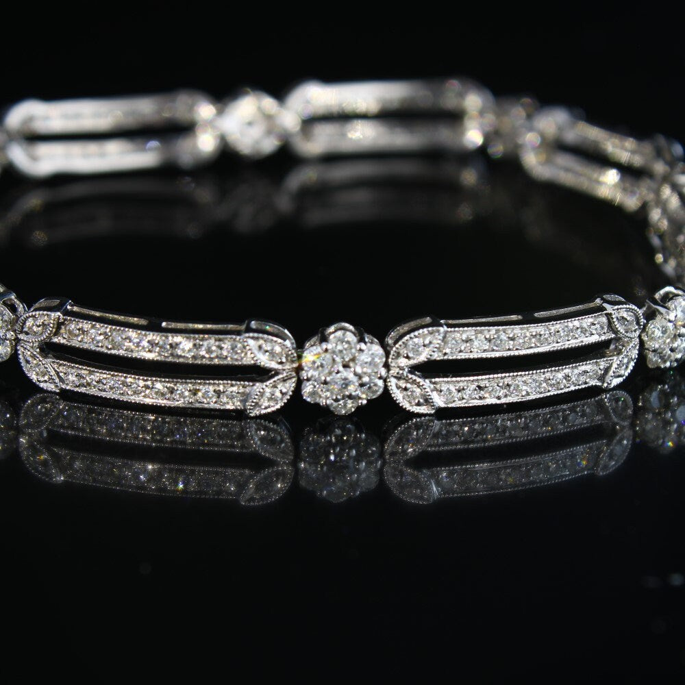 Vintage Natural Diamond Bracelet, 18k White Gold Diamond Jewelry Gift