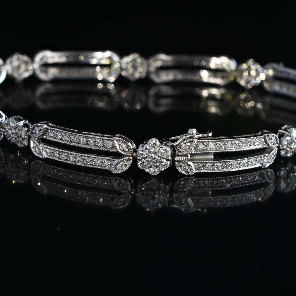 Vintage Natural Diamond Bracelet, 18k White Gold Diamond Jewelry Gift