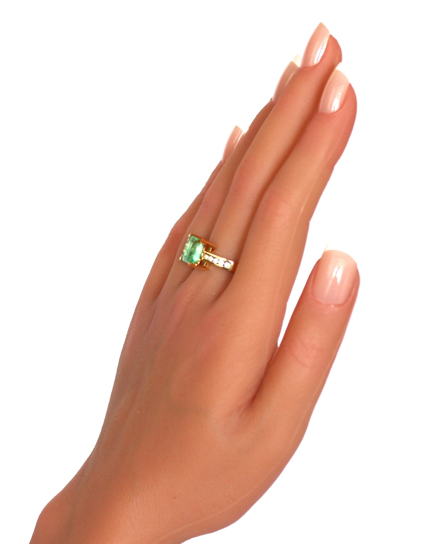 Vintage Emerald Diamond Engagement Ring, 18k Yellow Gold Emerald Estate Ring