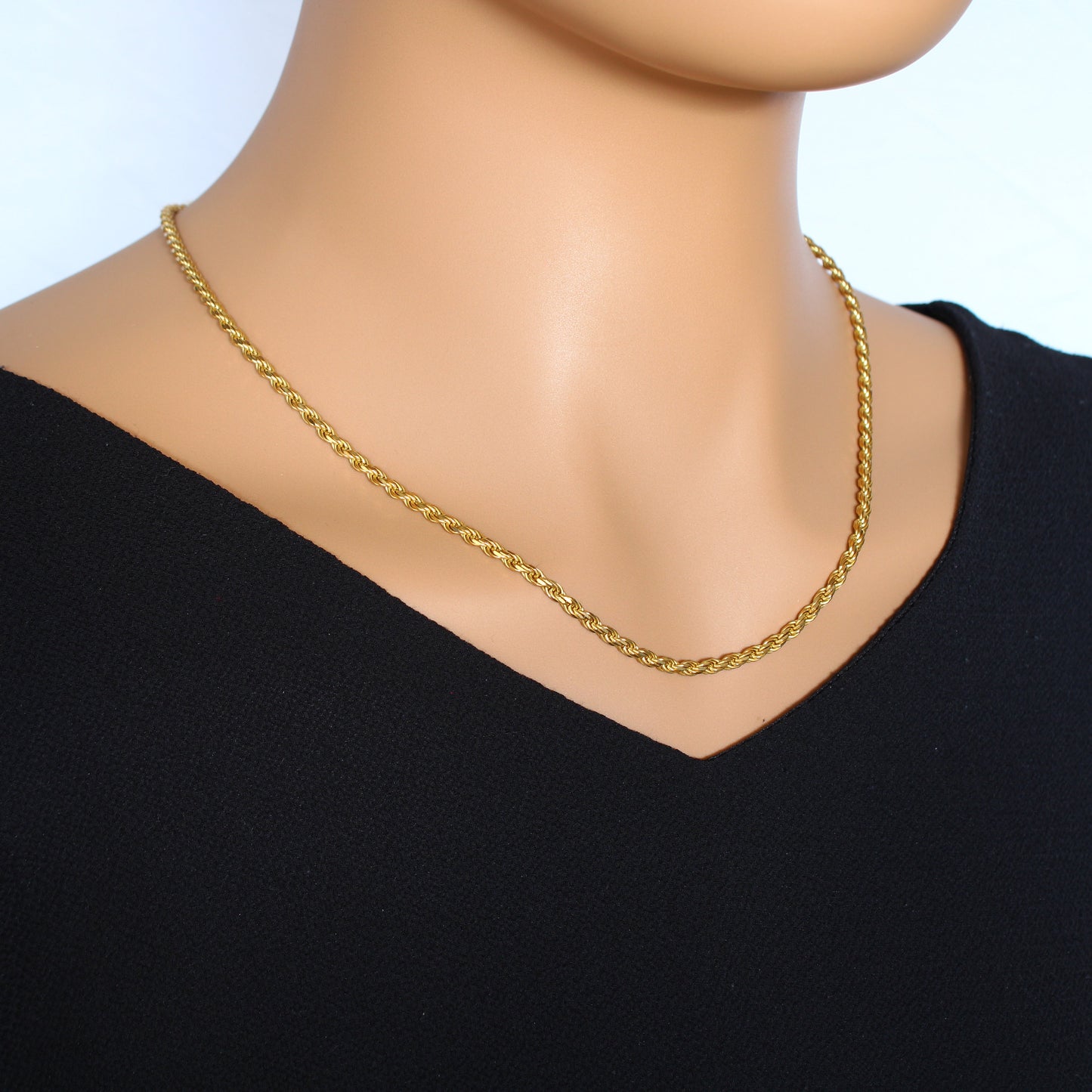 Yellow Gold Necklace in Rope Twist Style, Vintage 9k Gold Neck Chain