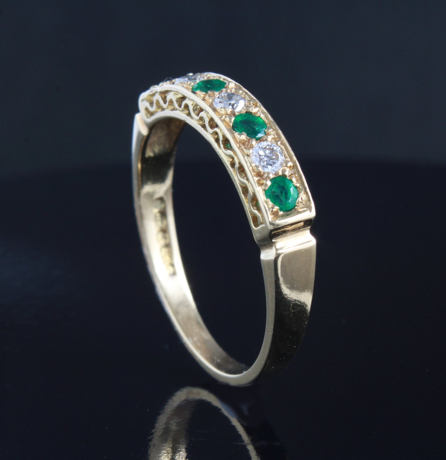 Vintage Emerald Diamond Engagement Ring in Art Deco Design