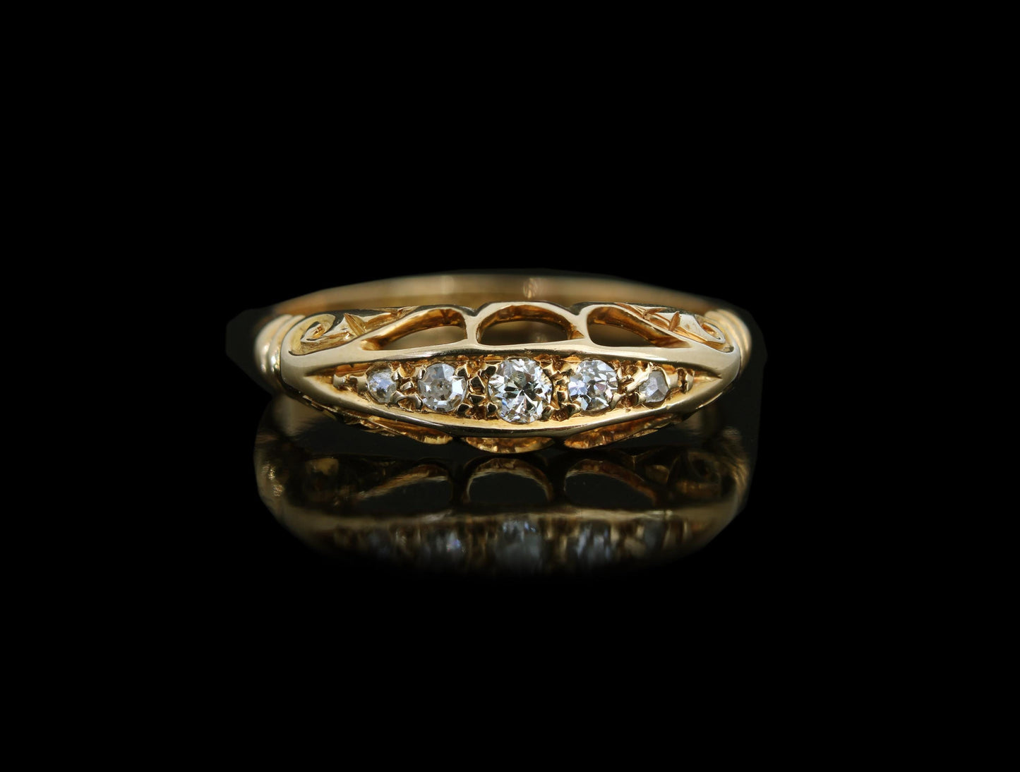 Antique Natural Diamond Engagement Ring, 5 stone Old Cut Diamonds