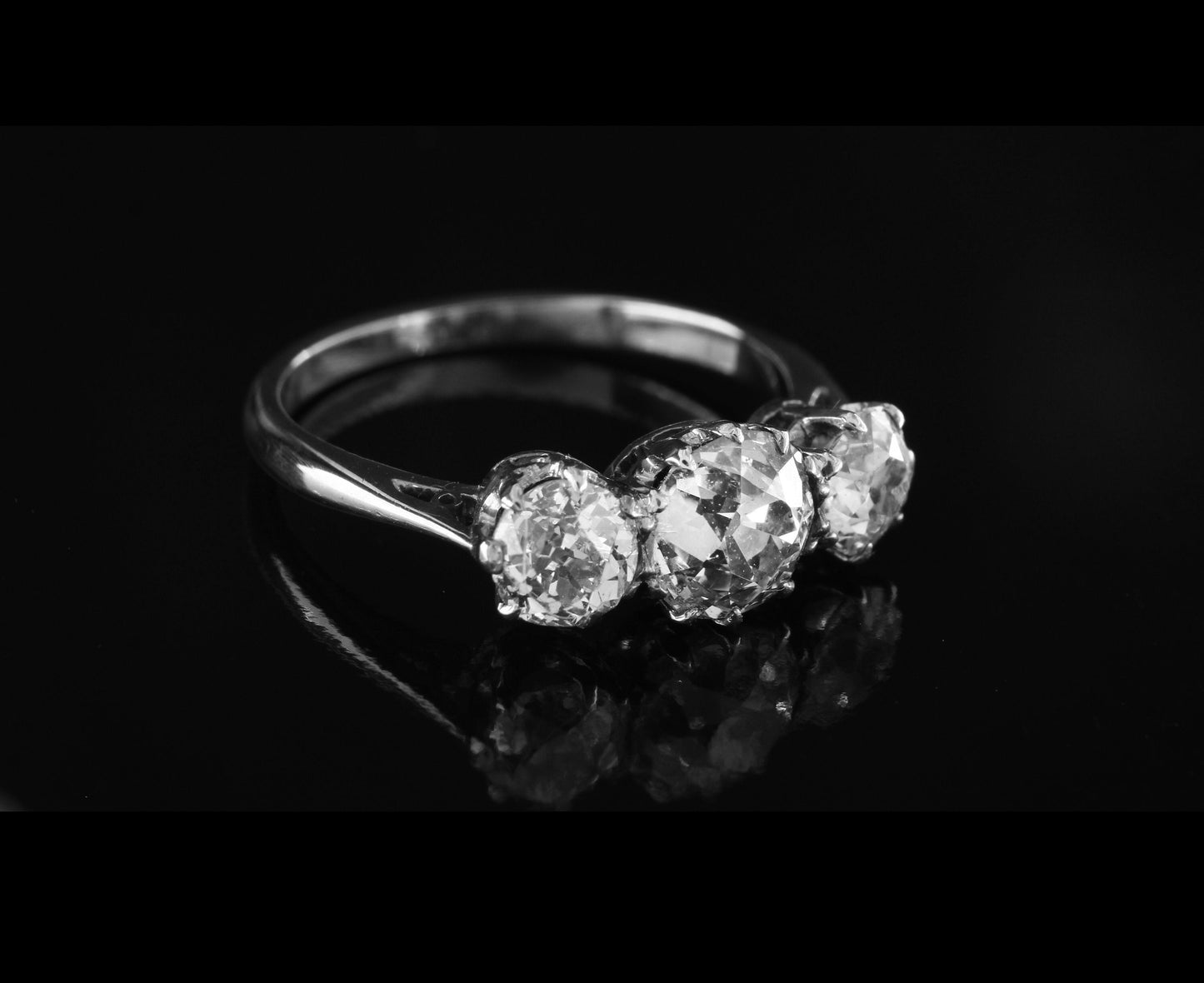 Vintage Diamond Engagement Ring in 18k White Gold & Natural Old Cut Diamonds